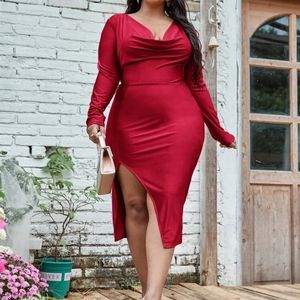 Red Draped Collar Dress